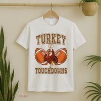 Turkey And Touchdowns Thanksgiving Football T-Shirt thumb 2