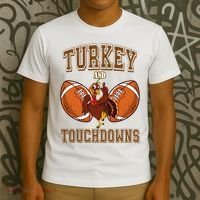 Turkey And Touchdowns Thanksgiving Football T-Shirt thumb 3