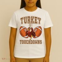 Turkey And Touchdowns Thanksgiving Football T-Shirt thumb 4