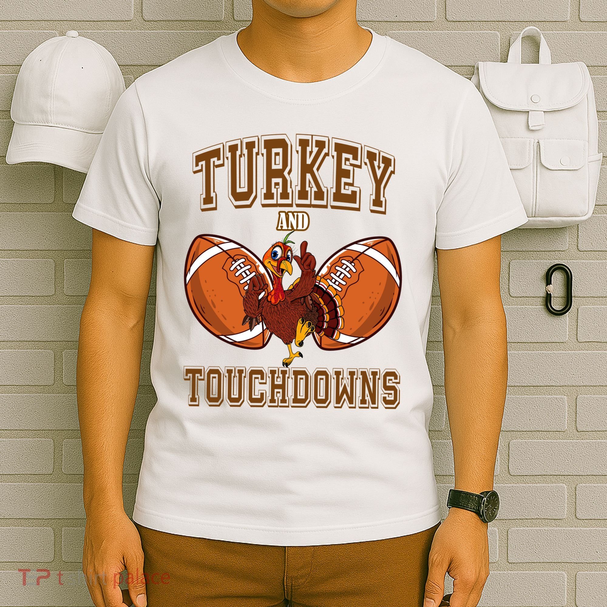 Turkey And Touchdowns Thanksgiving Football T-Shirt