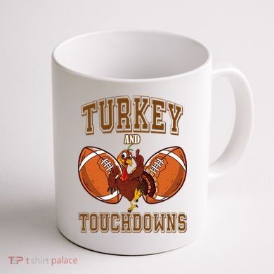 Turkey And Touchdowns Thanksgiving Football Coffee Mug back