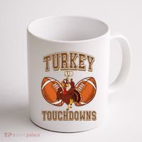 Turkey And Touchdowns Thanksgiving Football Coffee Mug thumb 1