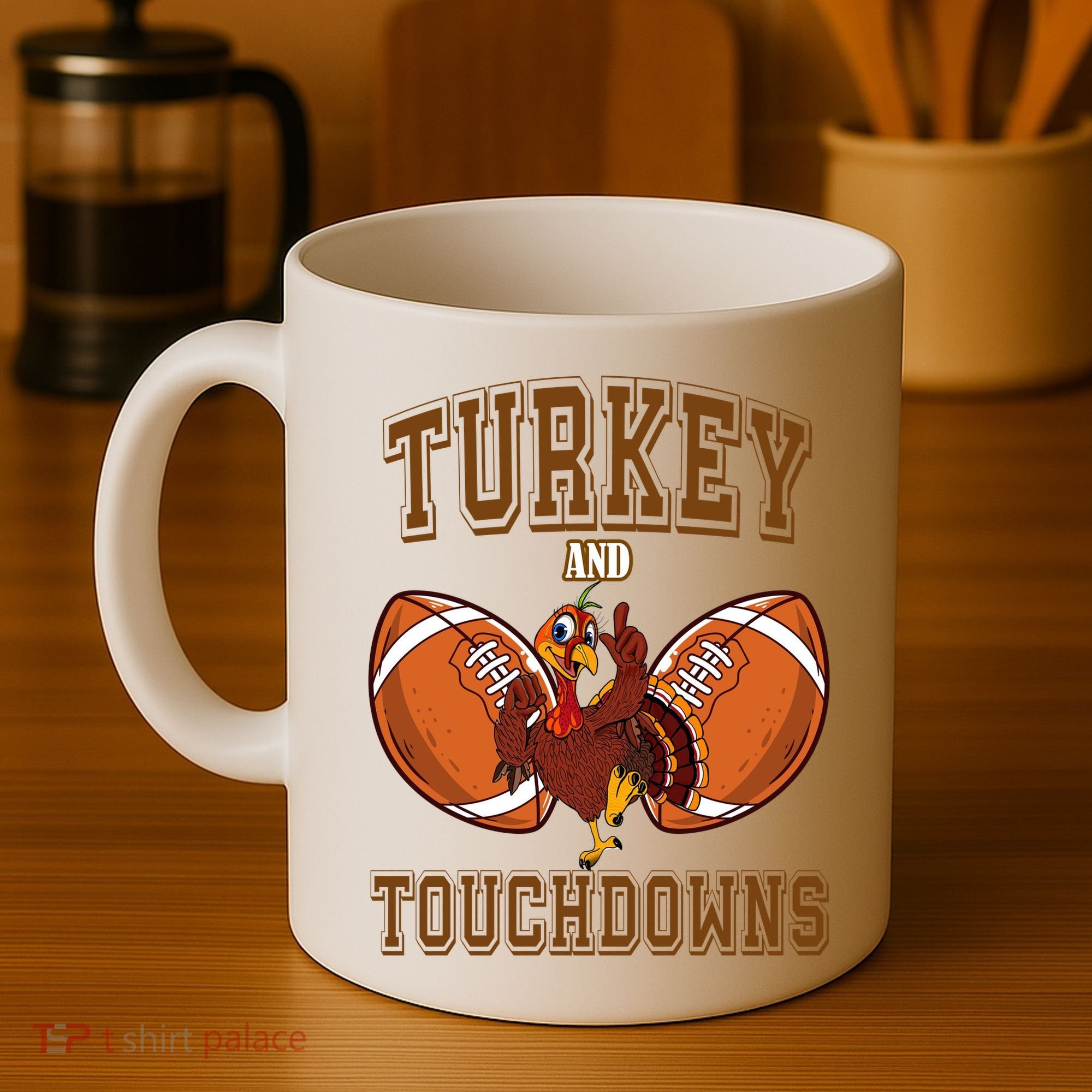 Turkey And Touchdowns Thanksgiving Football Coffee Mug