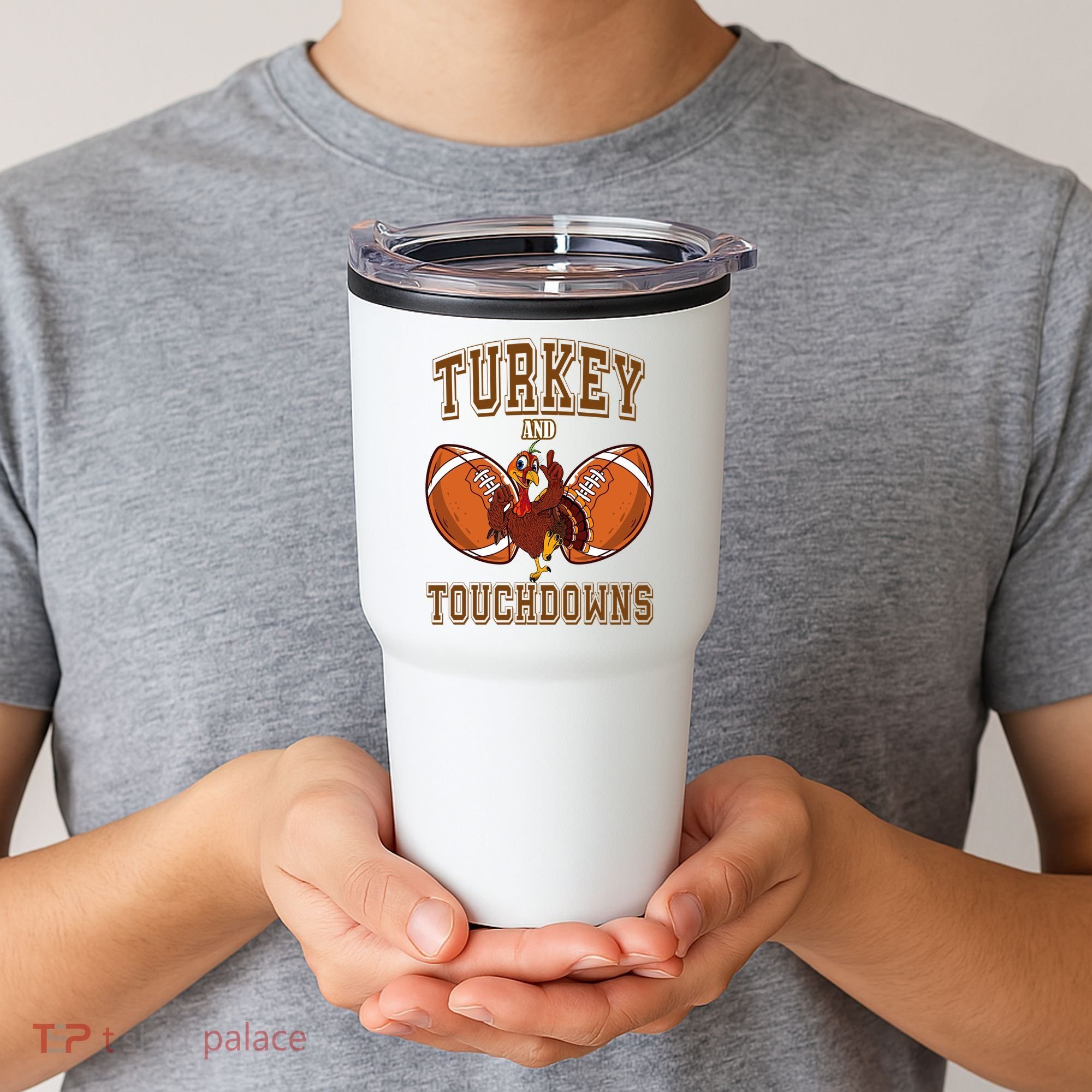 Turkey And Touchdowns Thanksgiving Football Tumbler