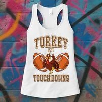 Turkey And Touchdowns Thanksgiving Football Women's Tank Top thumb 3