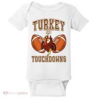 Turkey And Touchdowns Thanksgiving Football Baby Bodysuit thumb 0