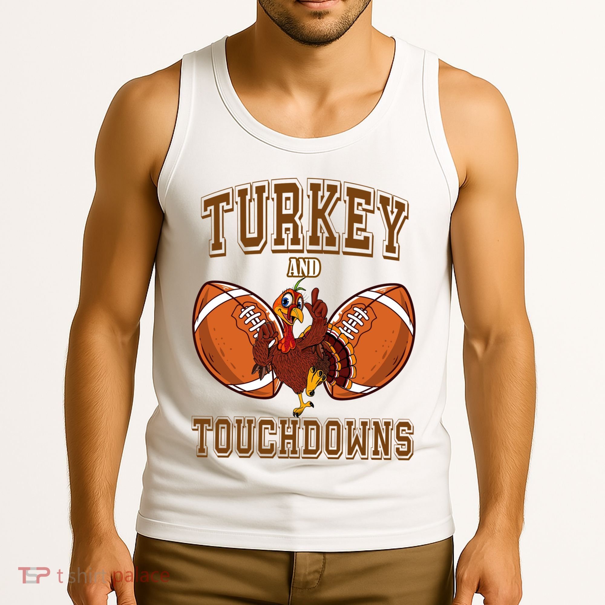 Turkey And Touchdowns Thanksgiving Football Tank Top
