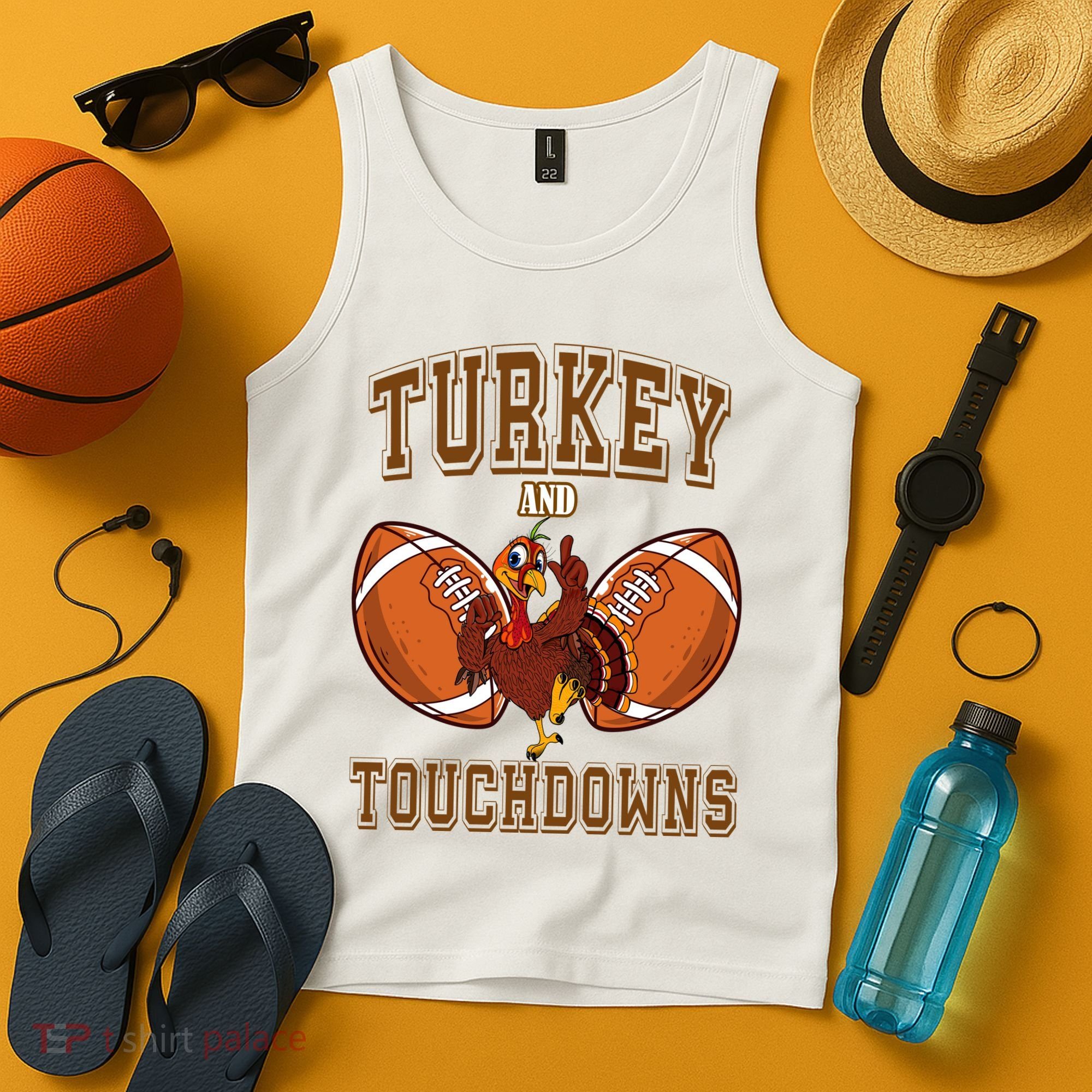 Turkey And Touchdowns Thanksgiving Football Tank Top