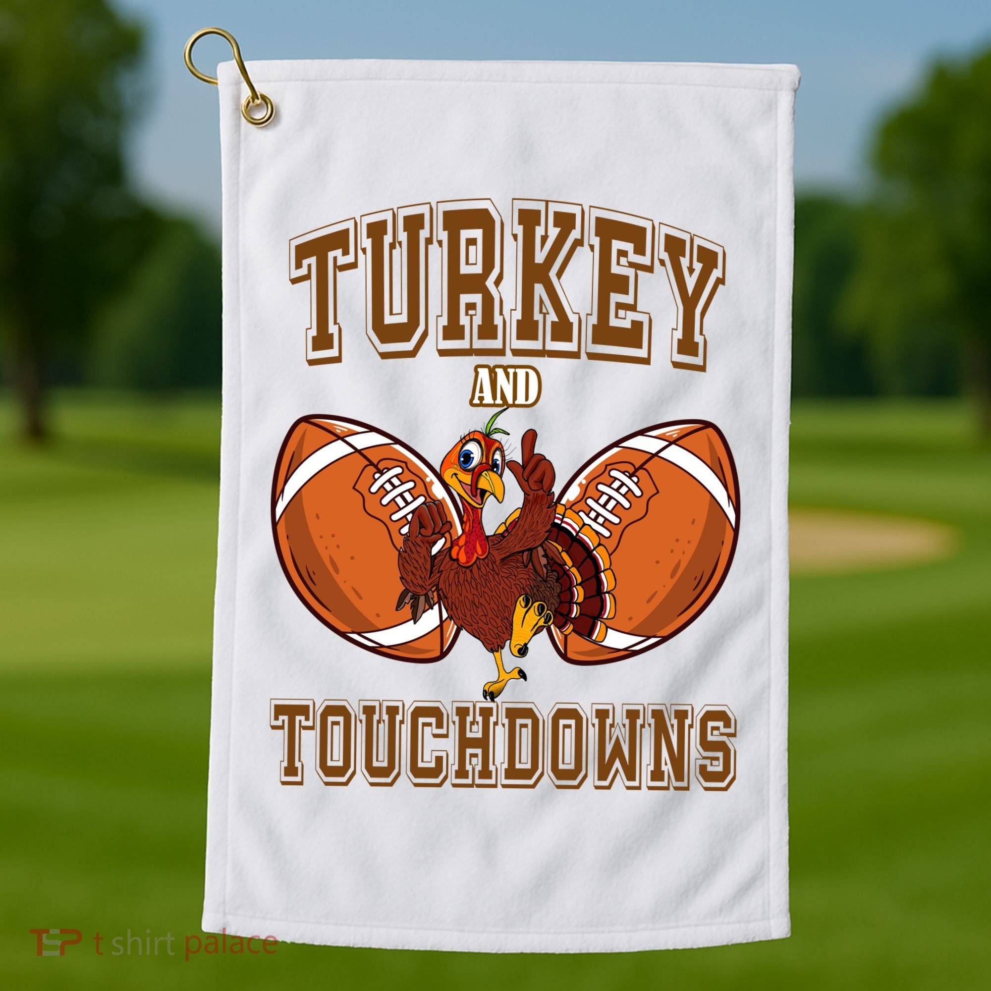 Turkey And Touchdowns Thanksgiving Football Golf Towel