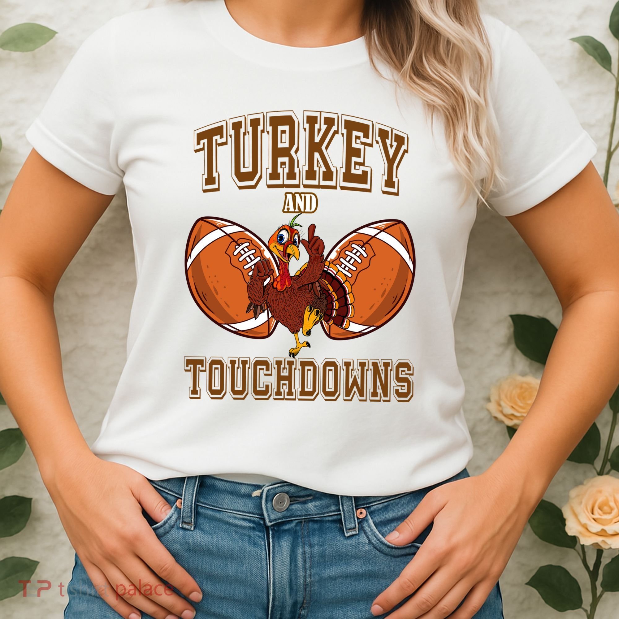Turkey And Touchdowns Thanksgiving Football Women's T-Shirt