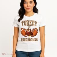 Turkey And Touchdowns Thanksgiving Football Women's T-Shirt thumb 4