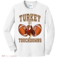 Turkey And Touchdowns Thanksgiving Football Kids Long Sleeve Shirt thumb 0