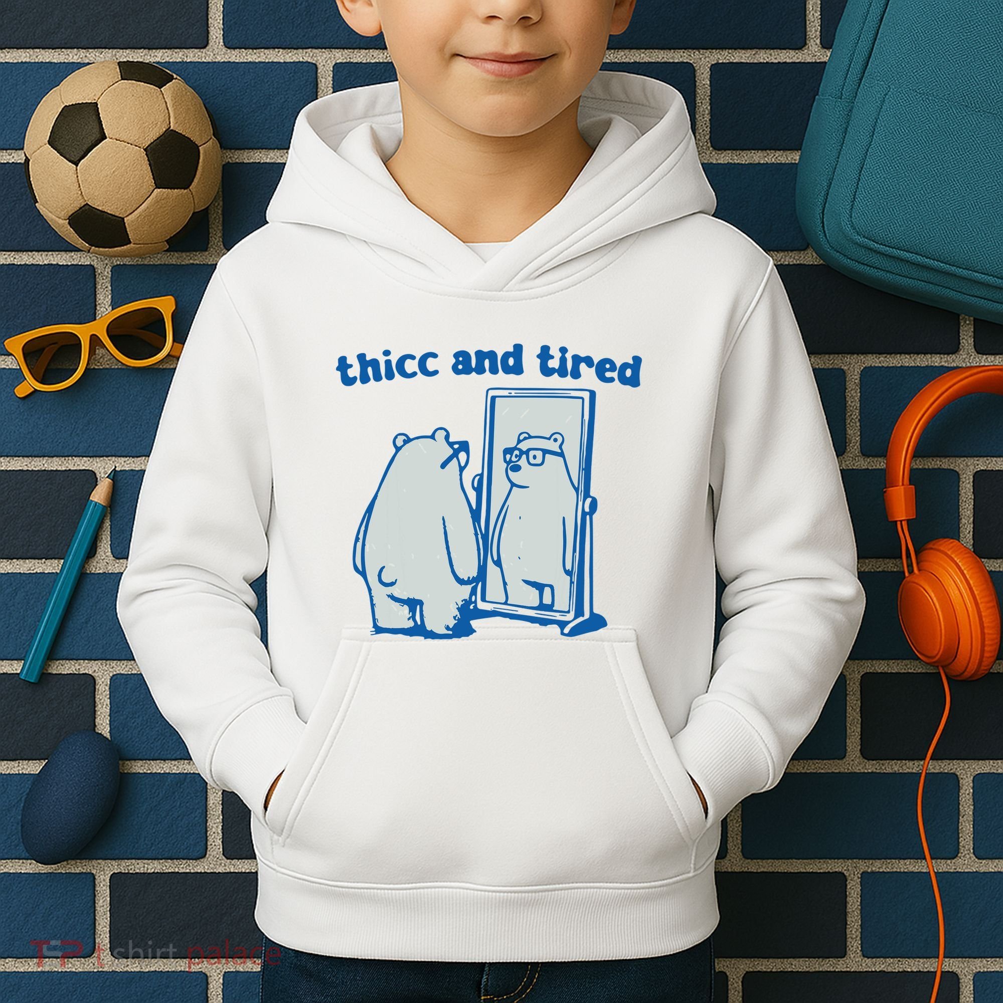 Thicc And Tired Bear Kids Hoodie