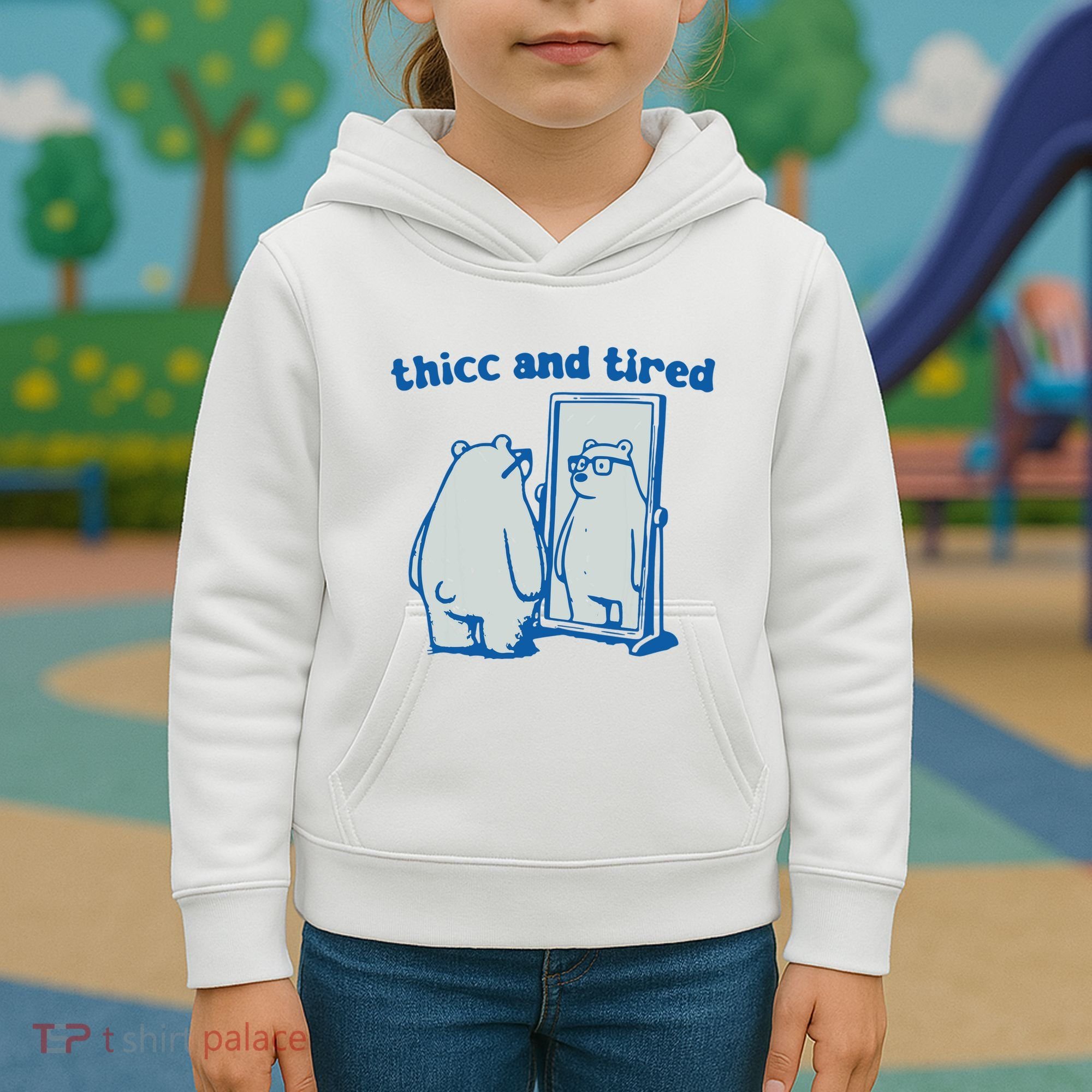 Thicc And Tired Bear Kids Hoodie