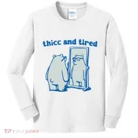 Thicc And Tired Bear Kids Long Sleeve Shirt thumb 0
