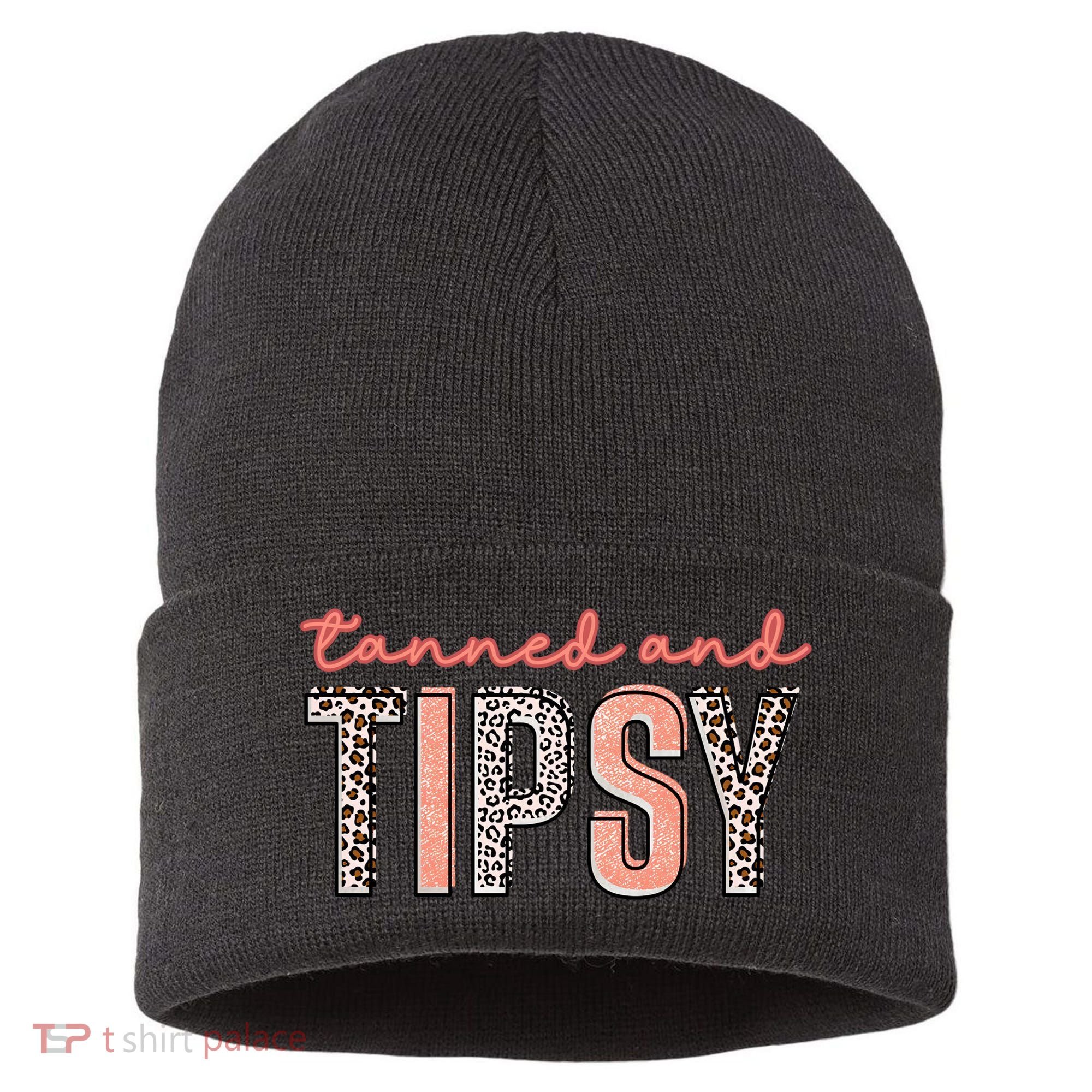 Tanned And Tipsy Summer Funny Beach Taned And Tipsy Summer Tip Sustainable Knit Beanie