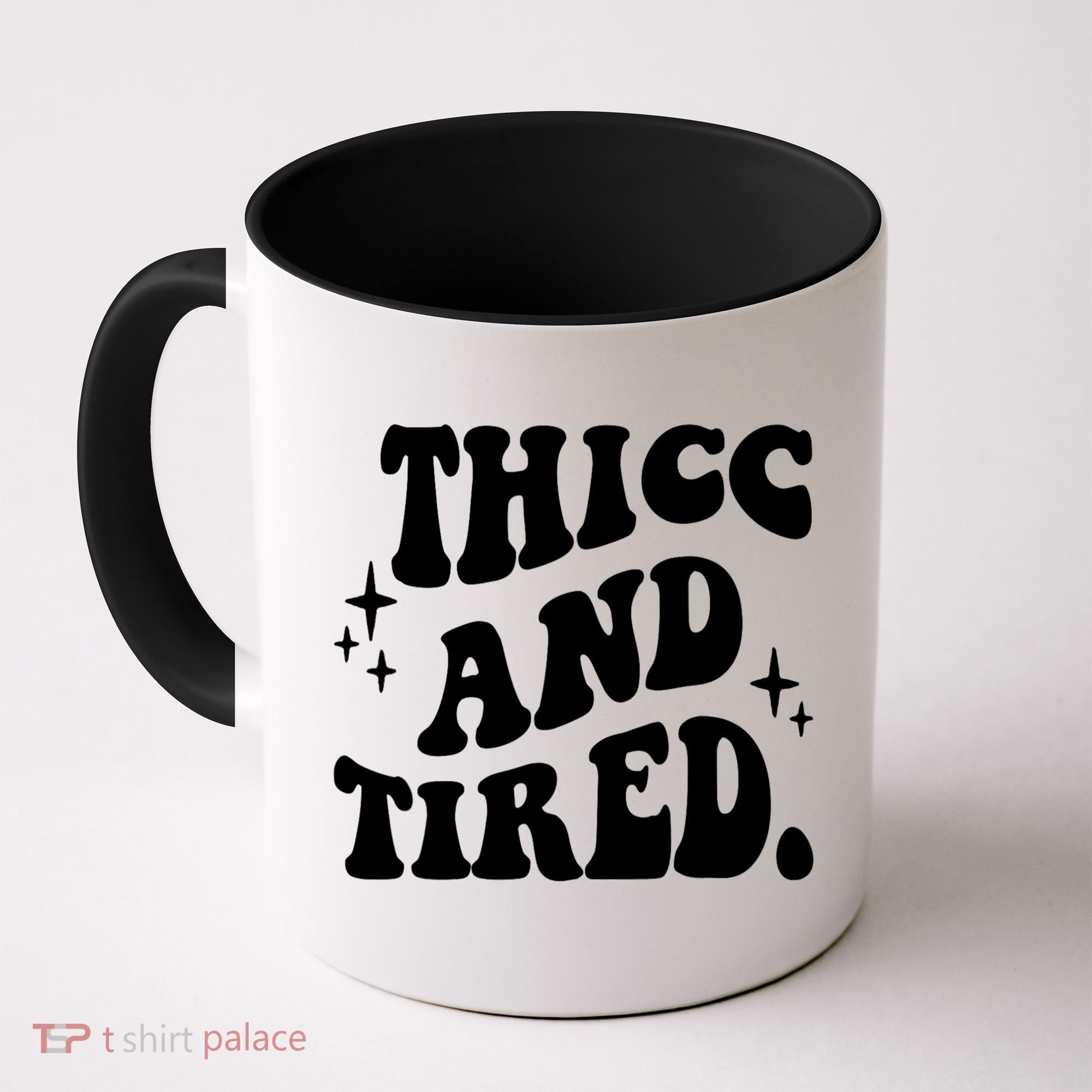 Thicc And Tired Funny Saying Groovy Coffee Mug