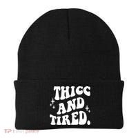 Thicc And Tired Funny Saying Groovy Beanie thumb 0