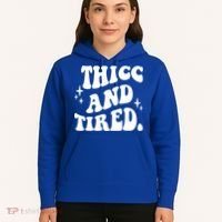 Thicc And Tired Funny Saying Groovy Hoodie thumb 5