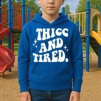 Thicc And Tired Funny Saying Groovy Kids Hoodie thumb 2