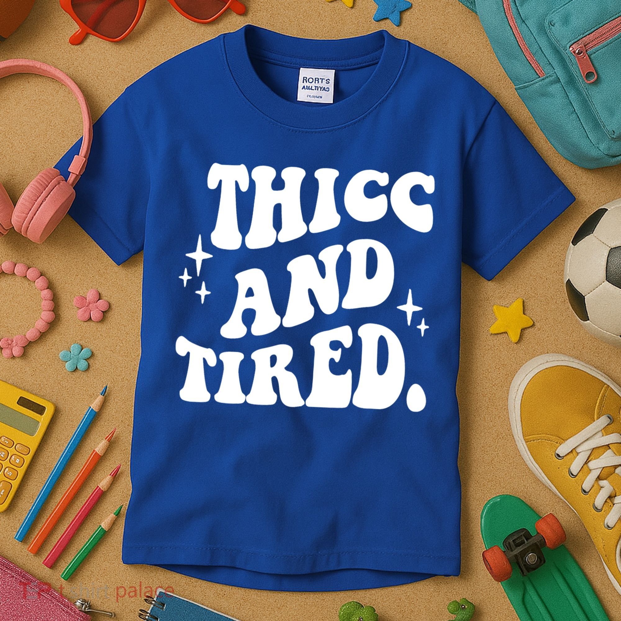 Thicc And Tired Funny Saying Groovy Kids T-Shirt