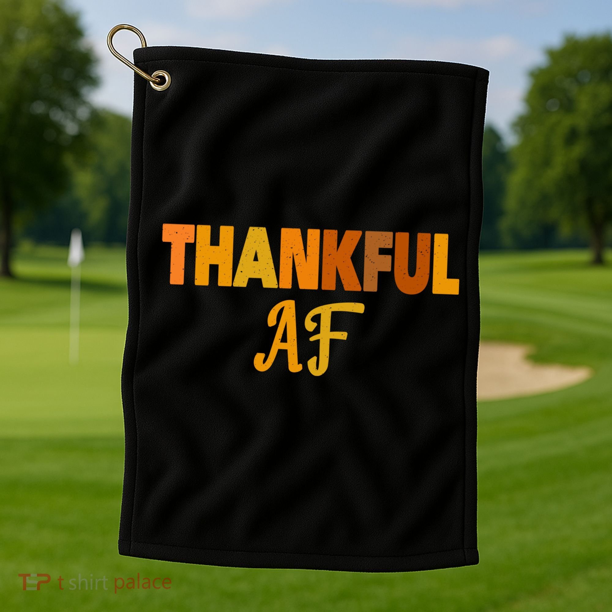 Thankful AF Turkey Trot Gift Funny Thanksgiving Golf Towel