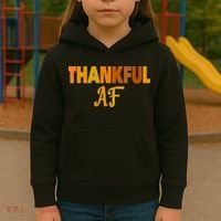 Thankful AF Turkey Trot Gift Funny Thanksgiving Kids Hoodie thumb 3