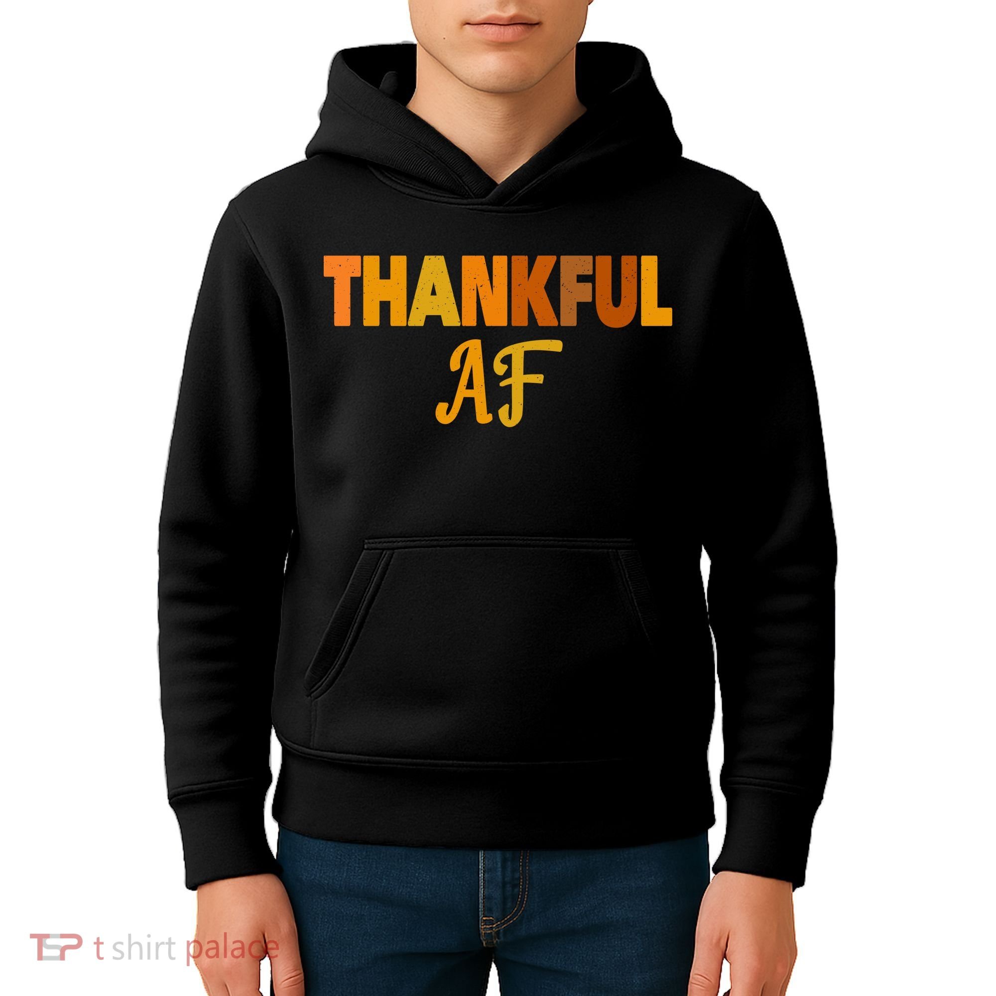 Thankful AF Turkey Trot Gift Funny Thanksgiving Kids Hoodie