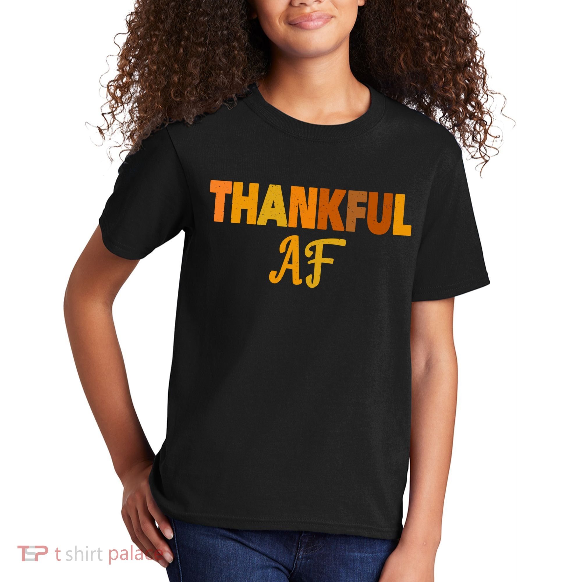 Thankful AF Turkey Trot Gift Funny Thanksgiving Kids T-Shirt