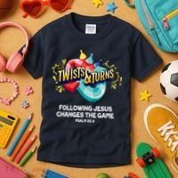 Twists And Turns VBS Follow Jesus Change The Games Kids T-Shirt thumb 3