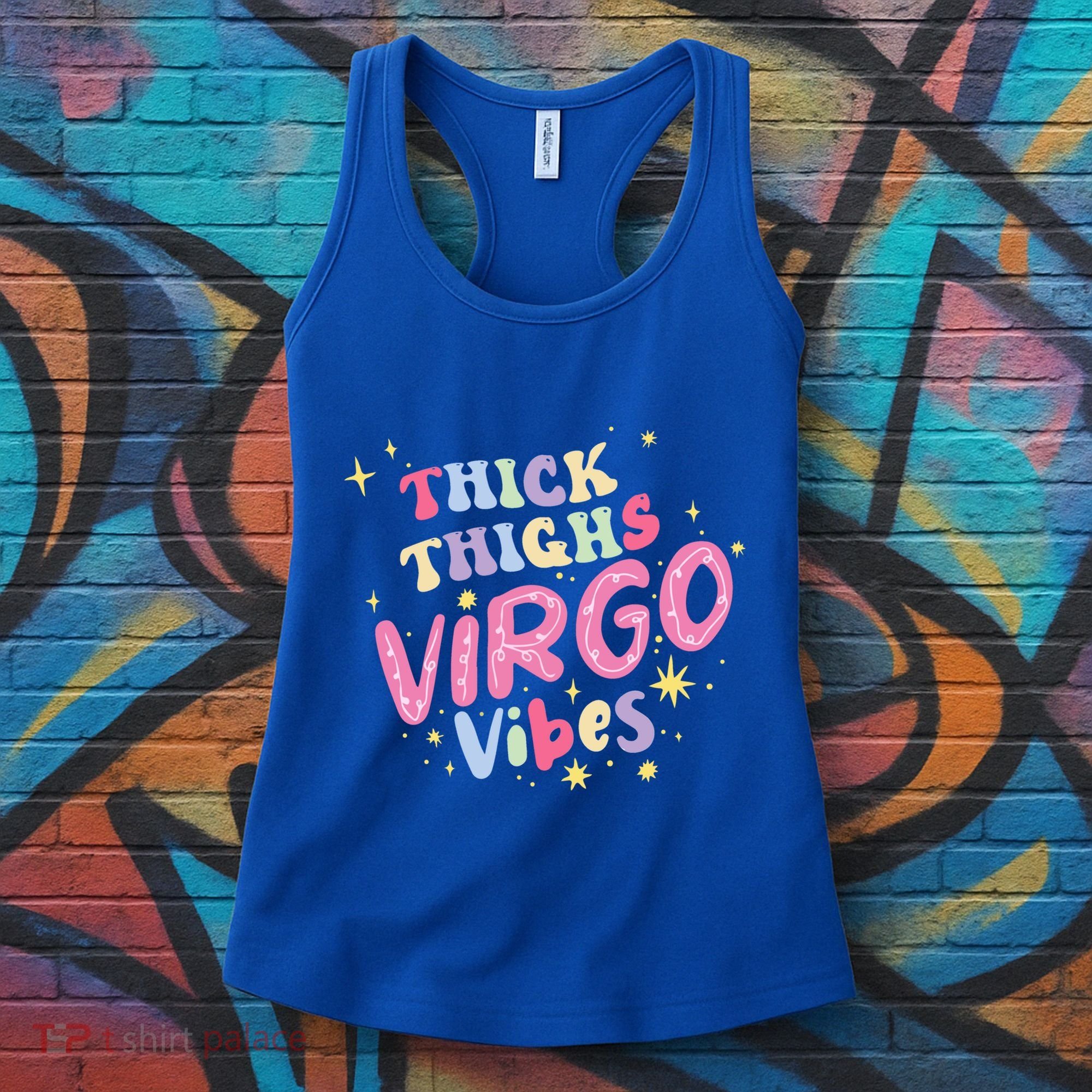 Thick And Thighs Virgo Vibes August September Birthday Groovy Funny Gift Women's Tank Top