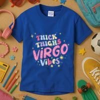 Thick And Thighs Virgo Vibes August September Birthday Groovy Funny Gift Kids T-Shirt thumb 3