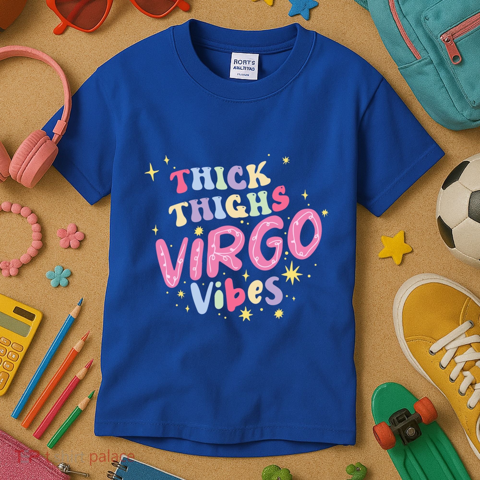Thick And Thighs Virgo Vibes August September Birthday Groovy Funny Gift Kids T-Shirt