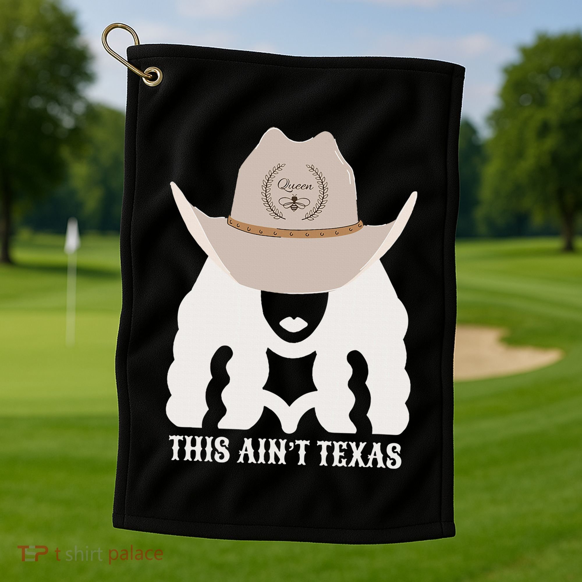 This Ain’T Texas Cowgirl Queen Bee Silhouette Texas Holdem Golf Towel