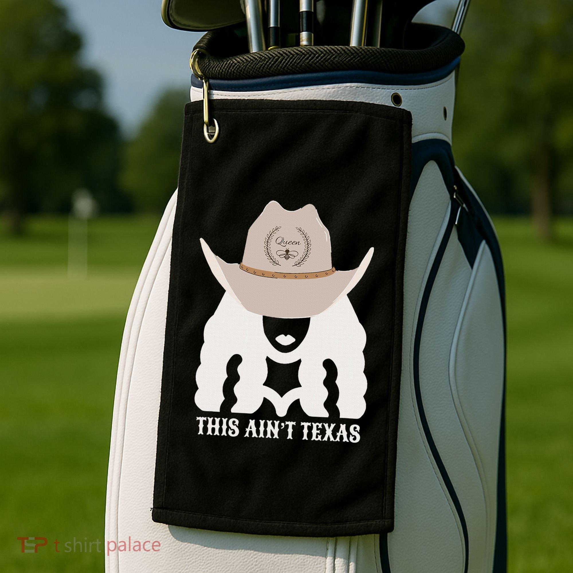 This Ain’T Texas Cowgirl Queen Bee Silhouette Texas Holdem Golf Towel