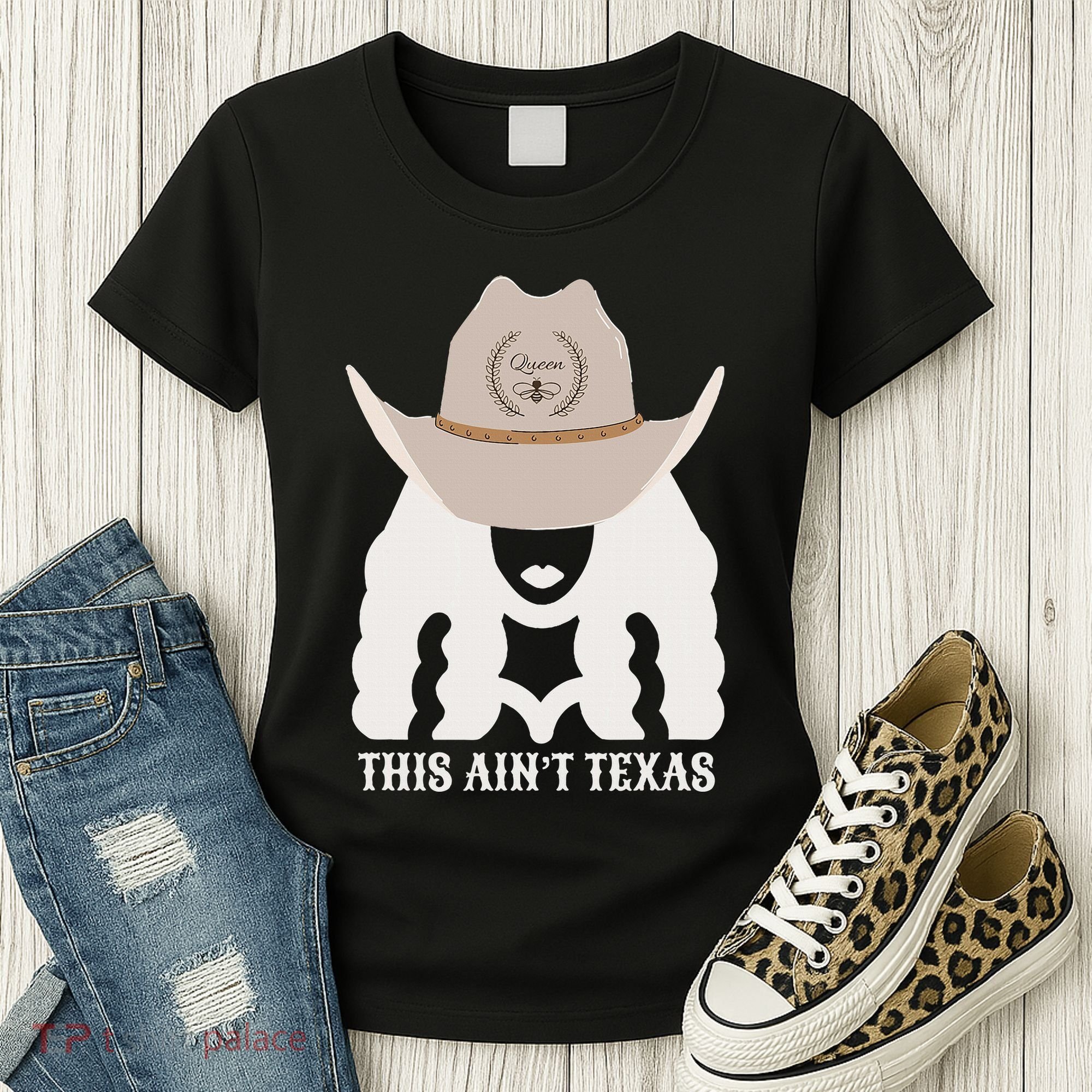 This Ain’T Texas Cowgirl Queen Bee Silhouette Texas Holdem Women's T-Shirt