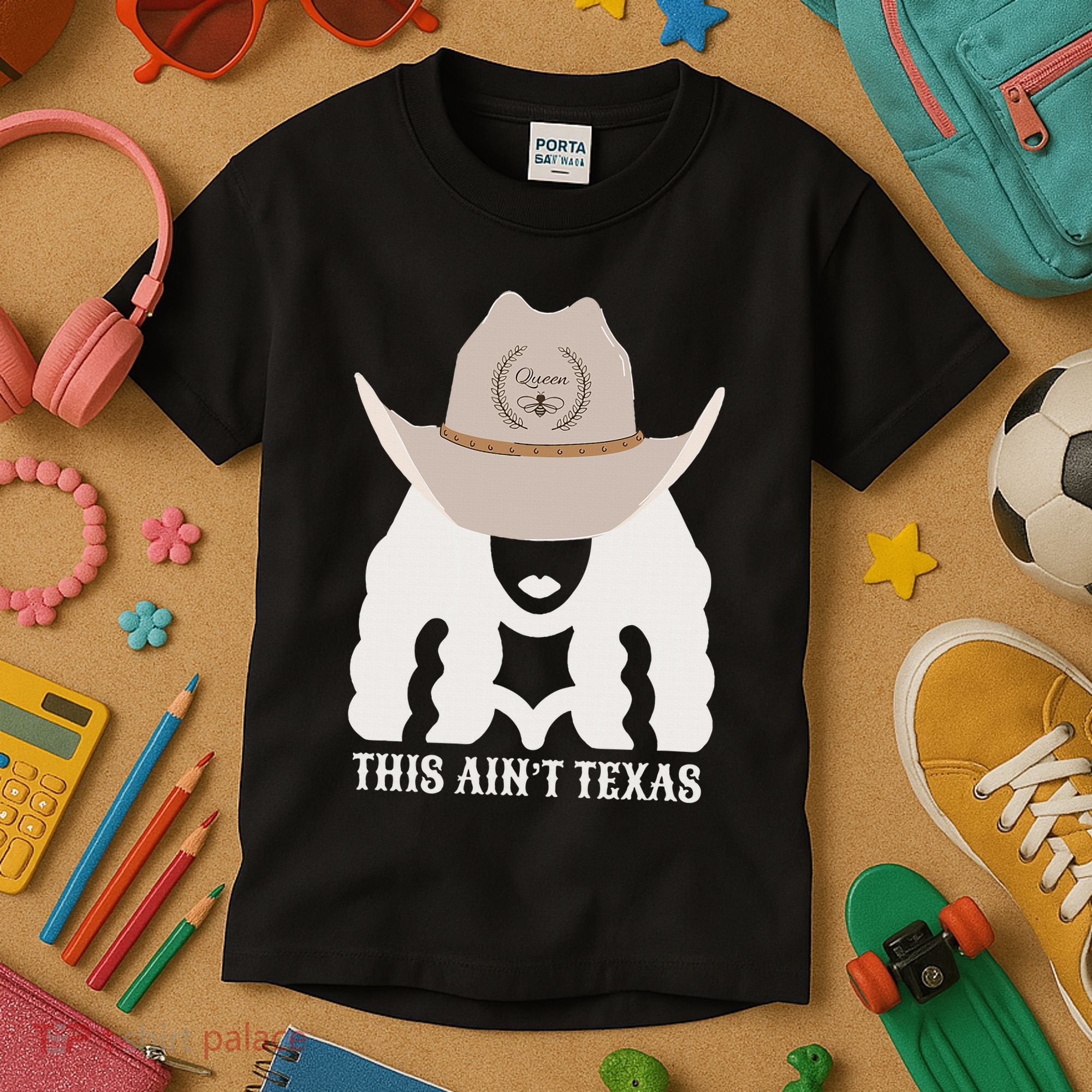 This Ain’T Texas Cowgirl Queen Bee Silhouette Texas Holdem Kids T-Shirt