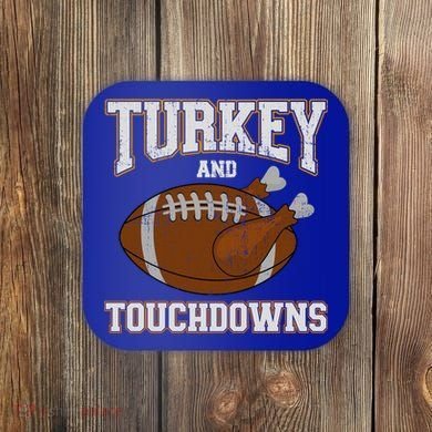 Turkey And Touchdowns For Thanksgiving Football Dinner Gift Coaster