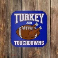 Turkey And Touchdowns For Thanksgiving Football Dinner Gift Coaster thumb 0