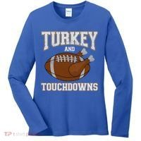 Turkey And Touchdowns For Thanksgiving Football Dinner Gift Women's Long Sleeve Shirt thumb 0