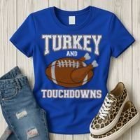 Turkey And Touchdowns For Thanksgiving Football Dinner Gift Women's T-Shirt thumb 3