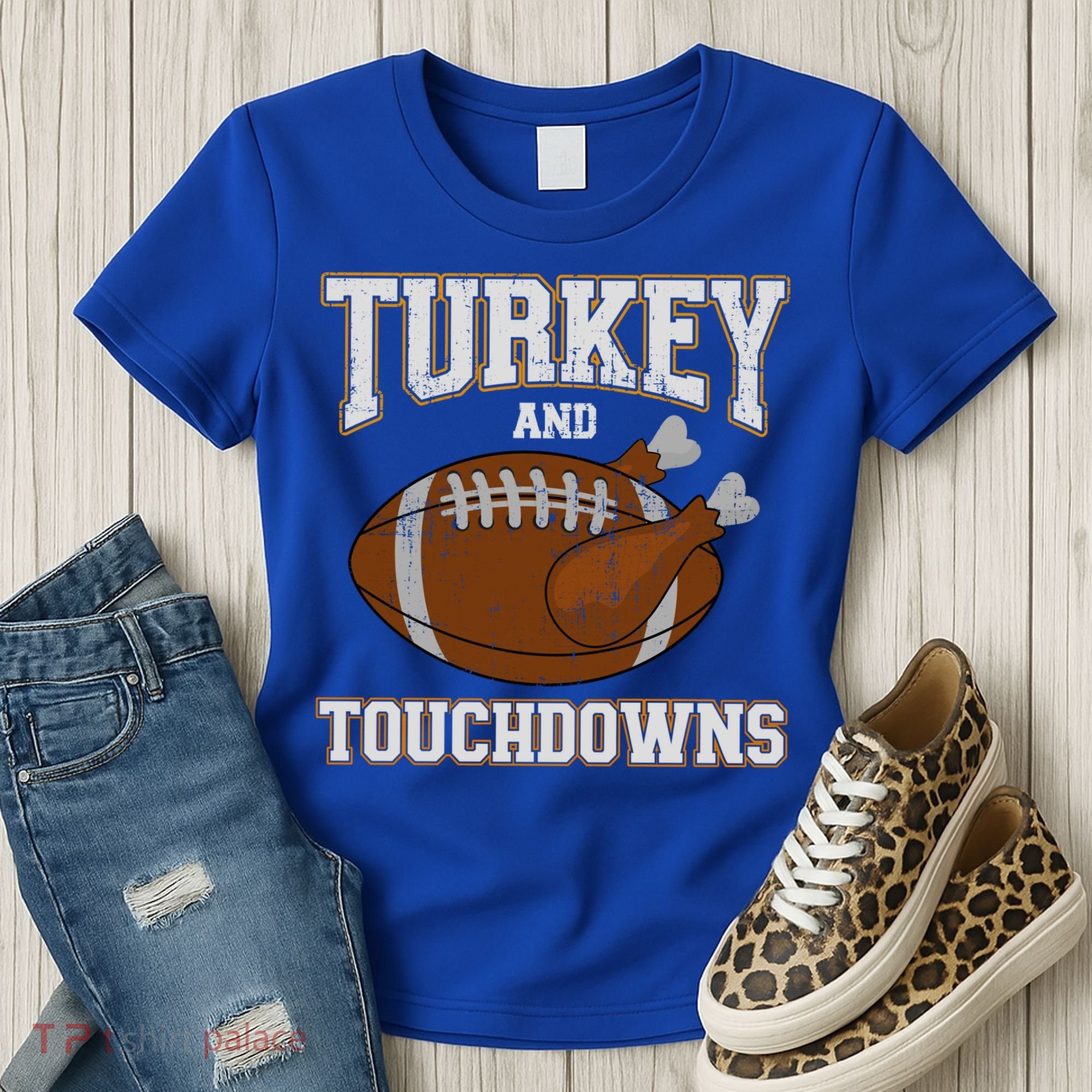 Turkey And Touchdowns For Thanksgiving Football Dinner Gift Women's T-Shirt