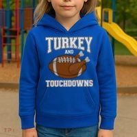 Turkey And Touchdowns For Thanksgiving Football Dinner Gift Kids Hoodie thumb 3