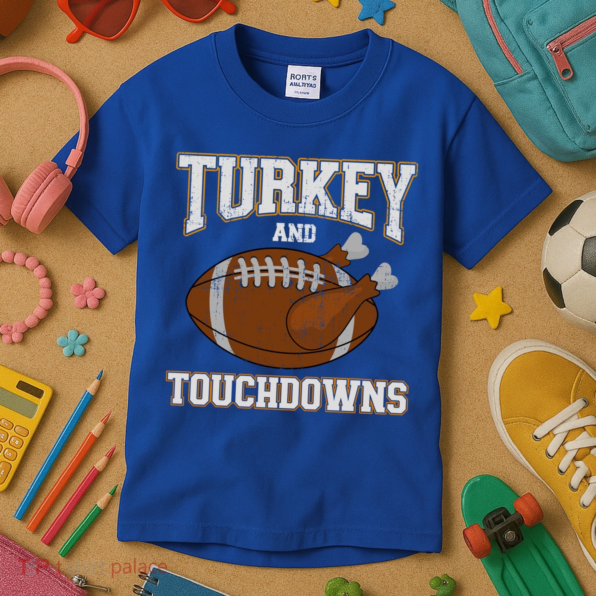 Turkey And Touchdowns For Thanksgiving Football Dinner Gift Kids T-Shirt