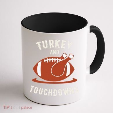 Turkey And Touchdowns Funny Thanksgiving Coffee Mug back