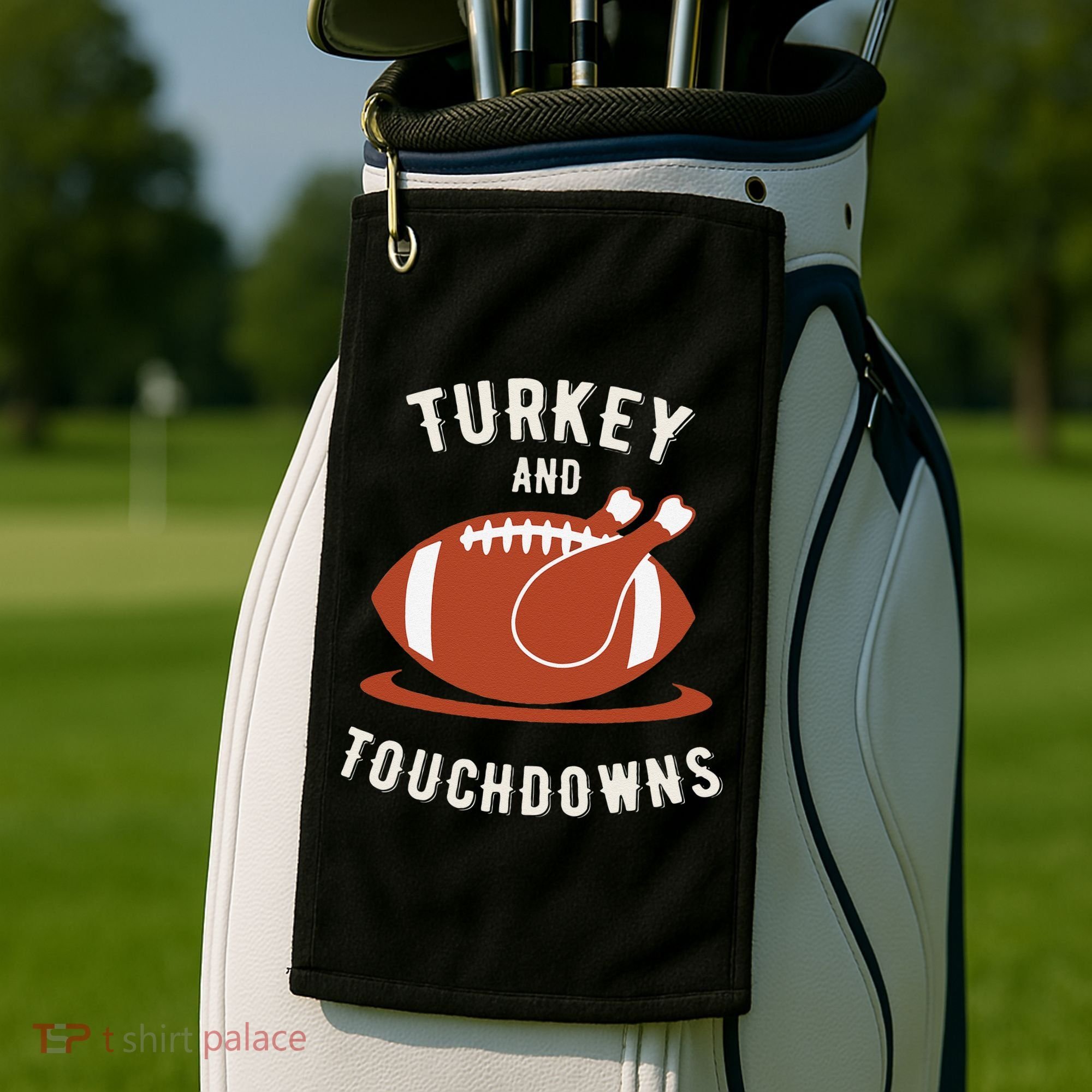 Turkey And Touchdowns Funny Thanksgiving Golf Towel