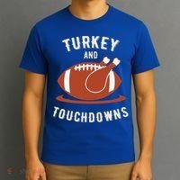 Turkey And Touchdowns Funny Thanksgiving T-Shirt thumb 3