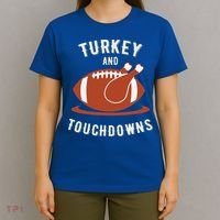 Turkey And Touchdowns Funny Thanksgiving T-Shirt thumb 4