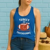 Turkey And Touchdowns Funny Thanksgiving Women's Tank Top thumb 2