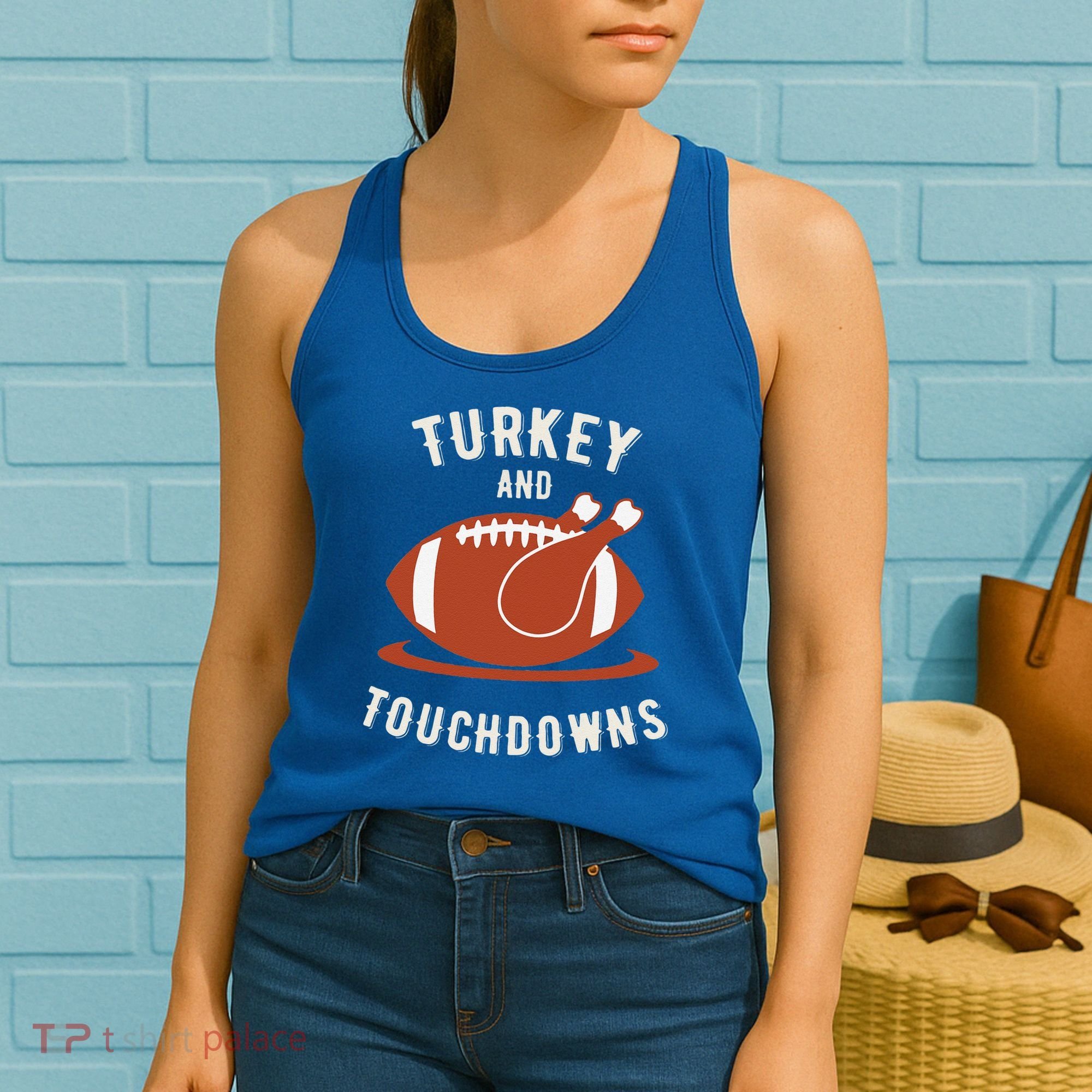 Turkey And Touchdowns Funny Thanksgiving Women's Tank Top